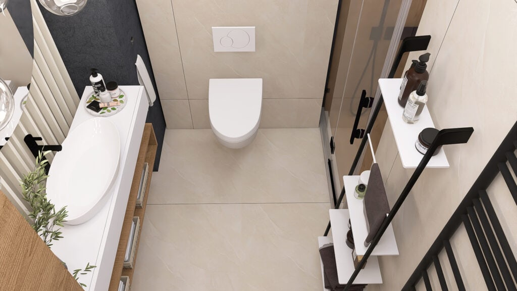 Przedstawiamy nowoczesną łazienkę z minimalistycznym designem, funkcjonalnym układem i stylowymi akcesoriami.