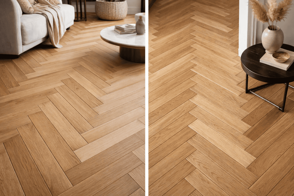 Atrakcyjna i elegancka podłoga z naturalnego drewna. Idealna do nowoczesnych i klasycznych wnętrz.