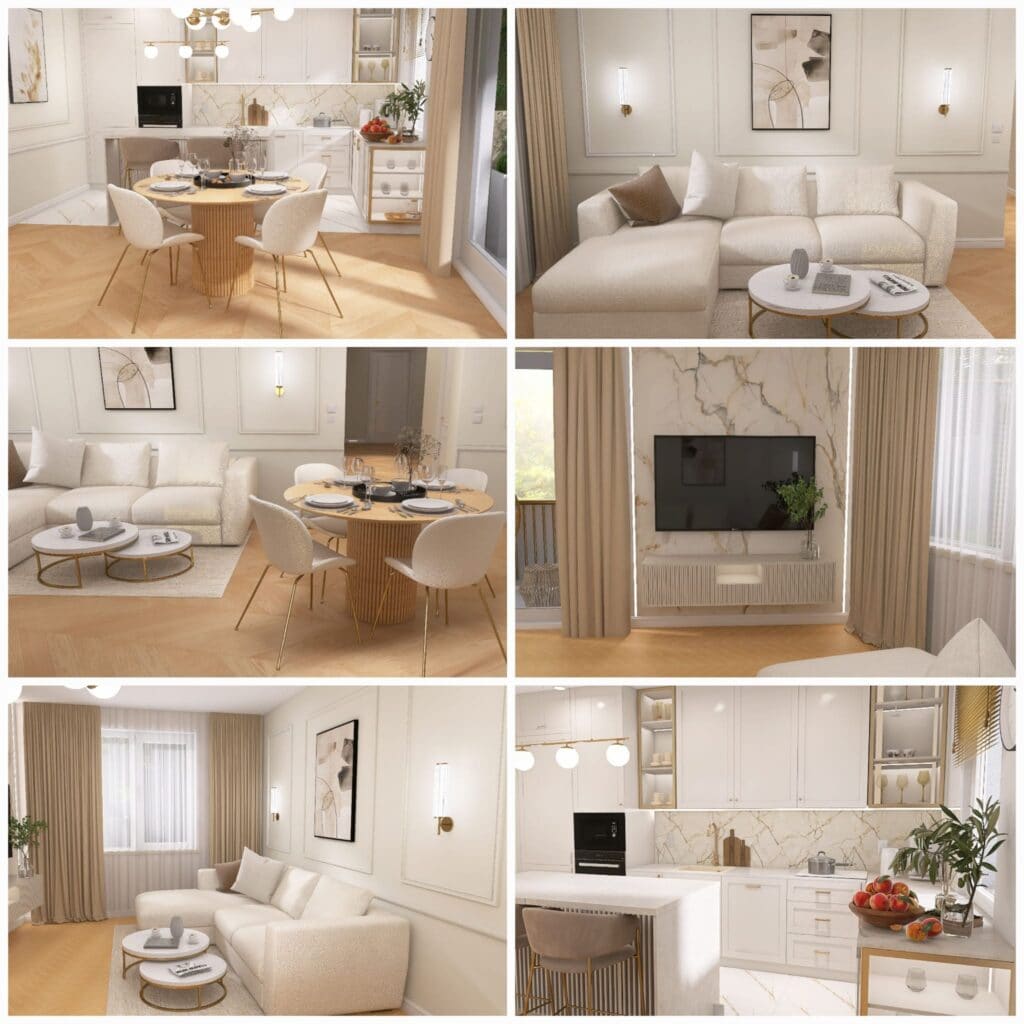 Prezentacja eleganckich i funkcjonalnych projektów wnętrz prywatnych autorstwa Moniki Grali.