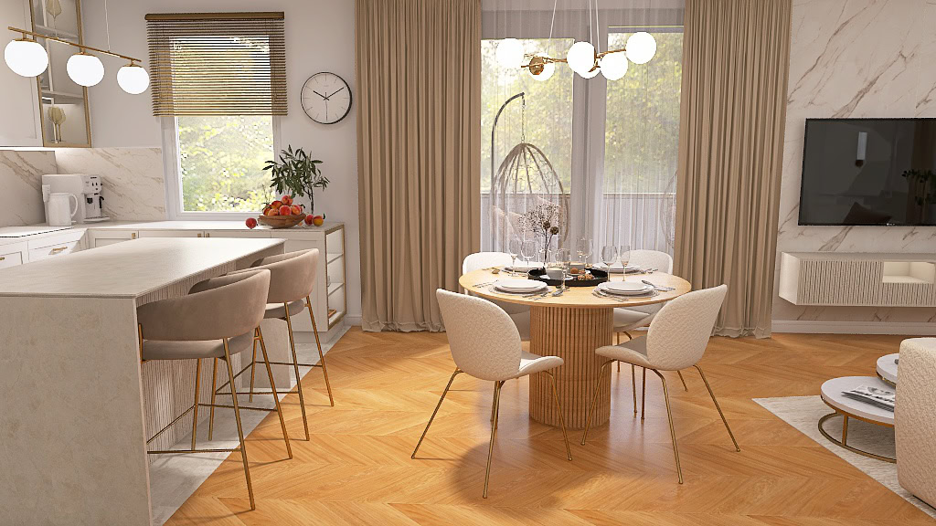 Przestrzeń komfortowa z eleganckim wykończeniem i nowoczesnym designem.